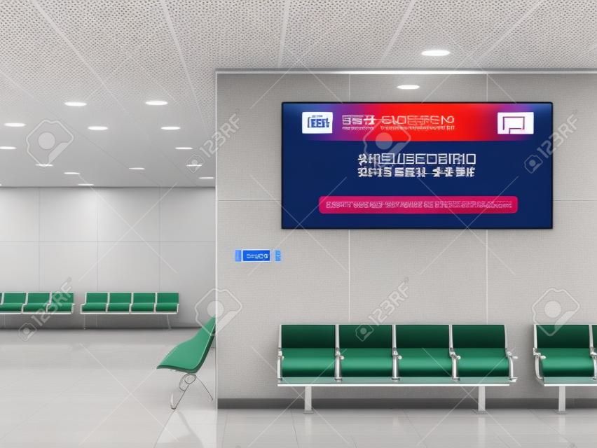 Mock up Banner display digitale sala d'attesa interna Edificio pubblico Cancello dell'aeroporto