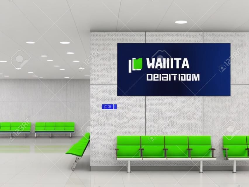 Makieta baner cyfrowy ekran wewnętrzny poczekalnia budynek publiczny Brama lotniska
