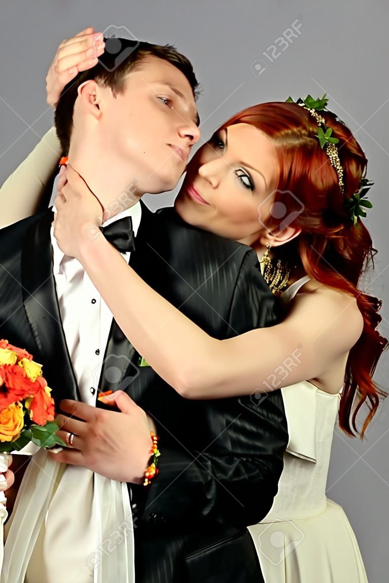 Close up of a nice young wedding couple