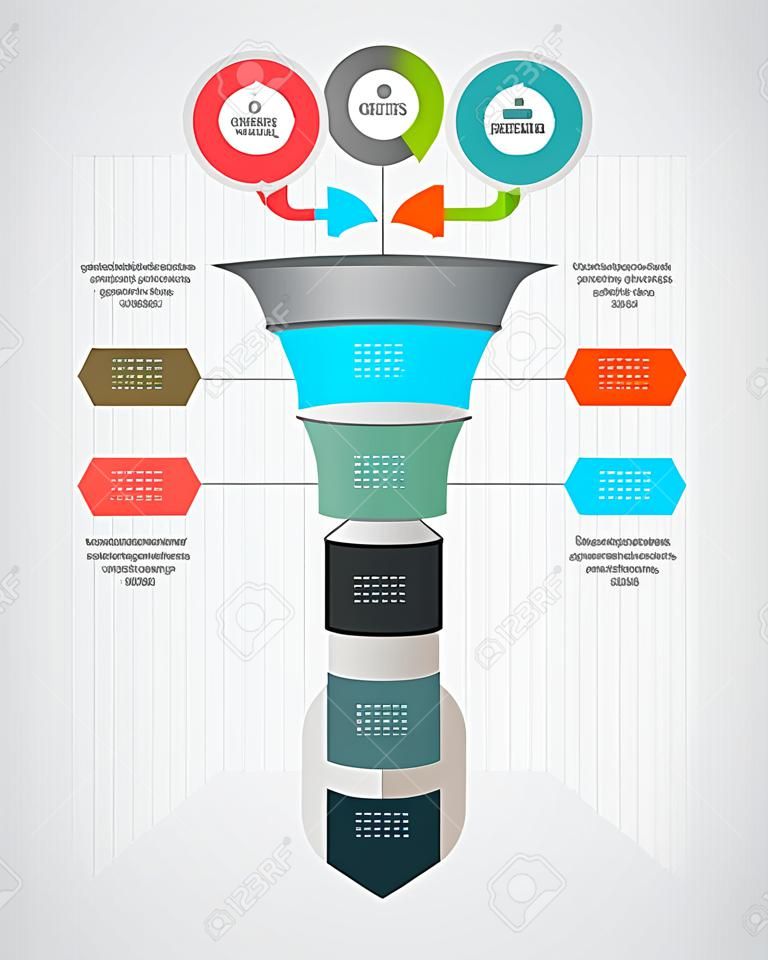 Funnel flow chart. Infographic template . Design for presentation, round chart or diagram. Concept for 5 steps, parts or options.