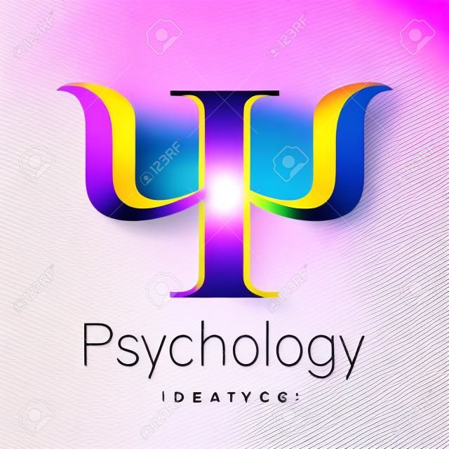 現代心理學標誌。幽。創意風格。標識在矢量。設計理念。品牌公司在白色背景上的紫色黃色粉紅色的彩色信。網頁，印刷，卡片的符號。亮