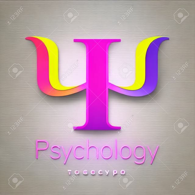 現代心理學標誌。幽。創意風格。標識在矢量。設計理念。品牌公司在白色背景上的紫色黃色粉紅色的彩色信。網頁，印刷，卡片的符號。亮