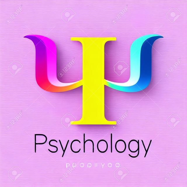 心理学の現代のロゴ。Psi。創造的なスタイルです。ベクトルのロゴ。デザイン コンセプト。ブランド企業。白い背景に紫黄色ピンク色の手紙。Web、印刷、カードのシンボル。明るい