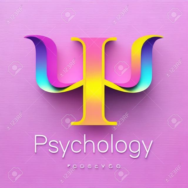 Logo moderno della psicologia. Psi. Stile creativo. Logotipo nel vettore. Idea di design. Società di marca. Lettera di colore rosa giallo viola su sfondo bianco. Simbolo per il web, la stampa, la carta. Luminosa
