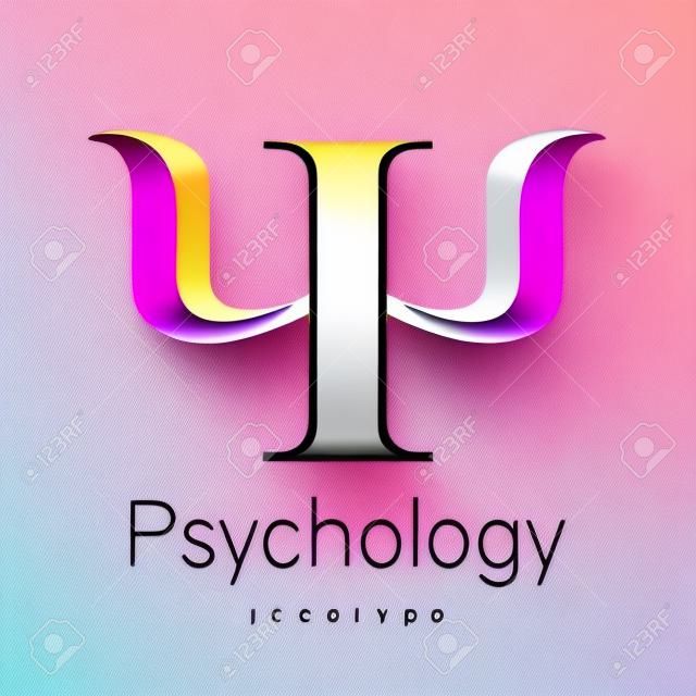 Modern logo of Psychology. Psi. Creative style. Logotype in vector. Design concept. Brand company. Violet yellow pink color letter on white background. Symbol for web, print, card. Bright