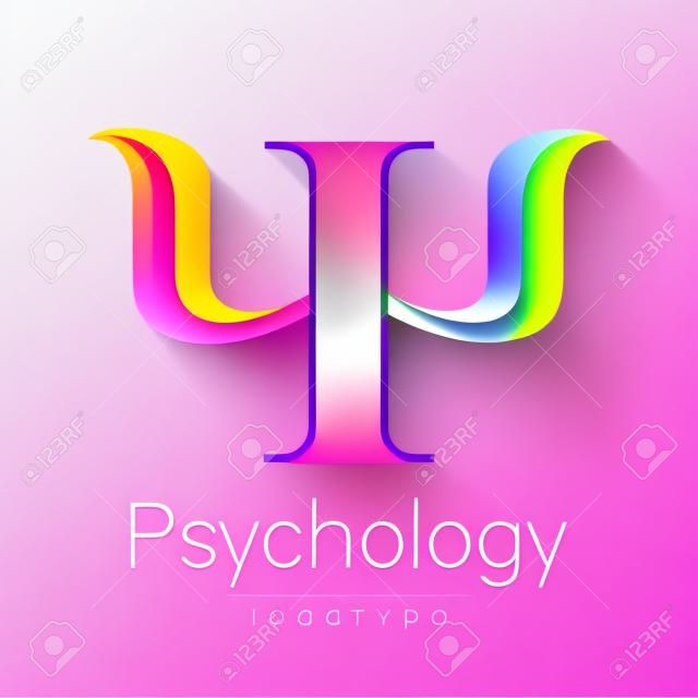 心理学の現代のロゴ。Psi。創造的なスタイルです。ベクトルのロゴ。デザイン コンセプト。ブランド企業。白い背景に紫黄色ピンク色の手紙。Web、印刷、カードのシンボル。明るい