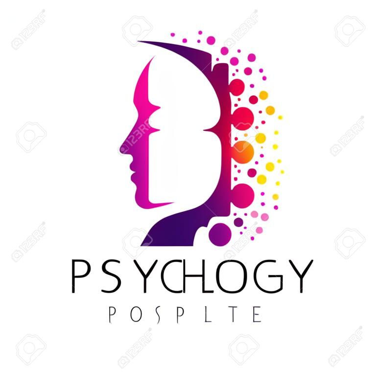 Modern head logo of Psychology. Profile Human. Creative style. Logotype in vector. Design concept. Brand company. Violet color isolated on white background. Symbol for web, print