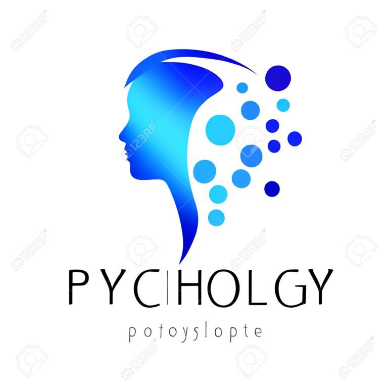 Modern fej logo Pszichológia. Profil emberi. Kreatív stílus. Emblémát vektor. Dizájn koncepció. Brand cég. Kék színű elszigetelt fehér háttérrel. Szimbóluma, nyomtatás, kártya. Kulcslyuk