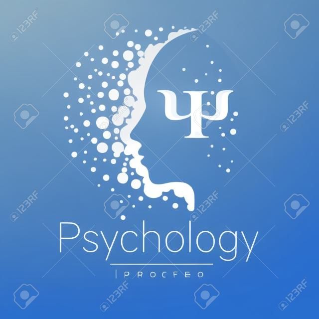 心理学の現代ヘッドのロゴ。人間をプロファイルします。創造的なスタイルです。ベクトルのロゴ。デザイン コンセプト。ブランド企業。青の色は、白い背景で隔離。Web、印刷の記号