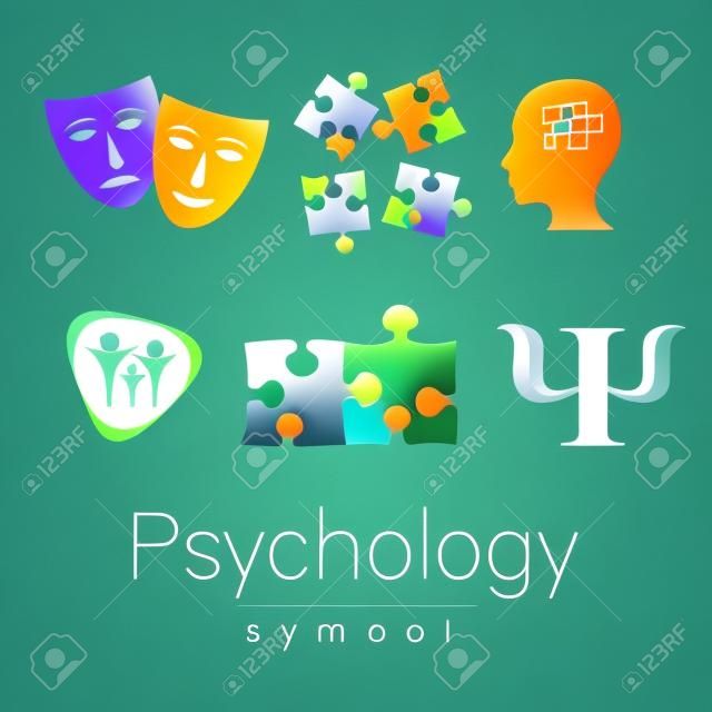 Moderne Kopf Zeichen der Psychologie ein. Profil, Menschliches. Kreative Stil. Symbol in Vektor. Design Konzept. Markenunternehmen. Grün, blau, orange violette Farbe auf weißem Hintergrund. Icon für Web