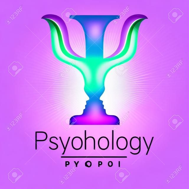 Modern logo of Psychology. Psi. Creative style. Logotype in vector. Design concept. Brand company. Violet color letter on white background. Symbol for web, print, card, flyer.