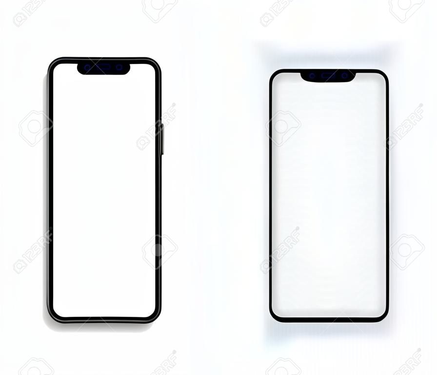Nouvelle version du smartphone mince noir avec un écran blanc vide, illustration vectorielle réaliste