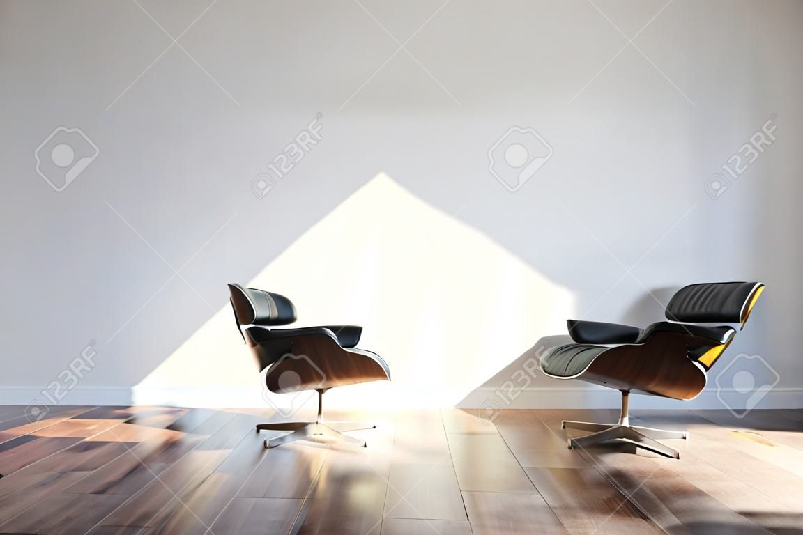 Black Cozy Leather Armchair In Minimalist Style Interior