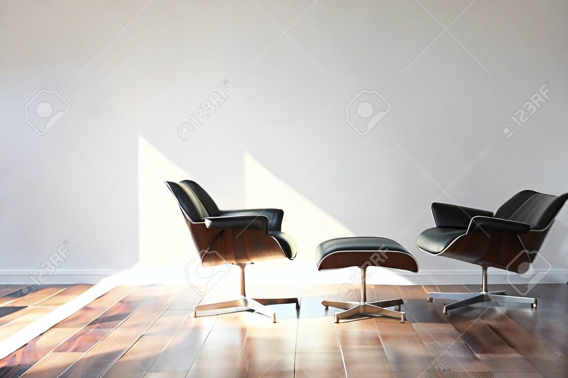 Black Cozy Leather Armchair In Minimalist Style Interior