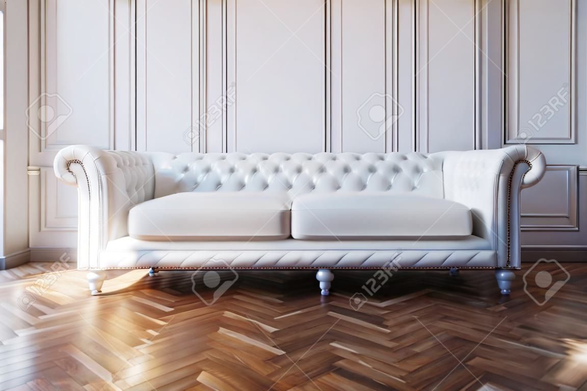 White Luxury Leather Sofa In Classic Design Interior