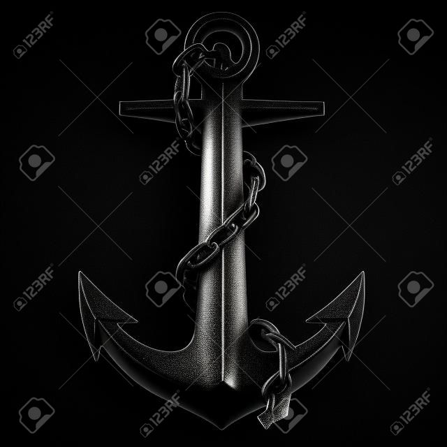 Black iron anchor on black background. 3d render