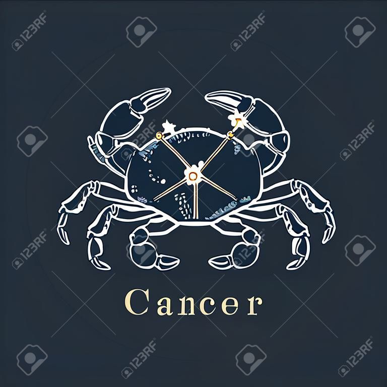 Sternbild des Krebses im Gravurstil. Retro- grafische Illustration des Vektors des astrologischen Zeichens Krabbe.