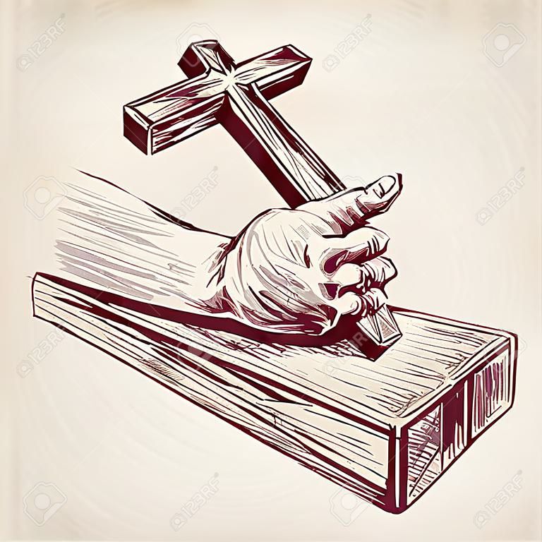 mano de Jesús Cristo en la cruz vector llustration