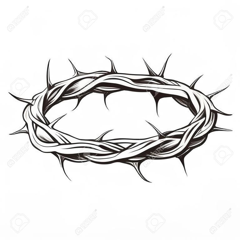 coroa de espinhos símbolo religioso mão desenhada ilustração vetorial esboço