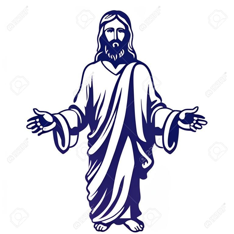 Jezus Chrystus, Syn Boży, symbol chrześcijaństwa Ręcznie rysowane ilustracji wektorowych szkic