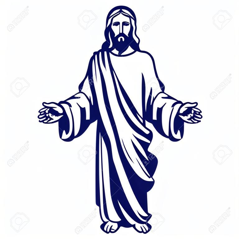 Jezus Chrystus, Syn Boży, symbol chrześcijaństwa Ręcznie rysowane ilustracji wektorowych szkic