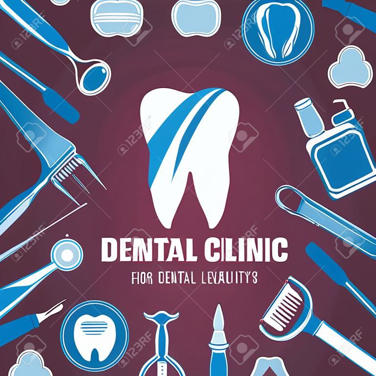 Vector dental clinic logo template and dental instrument icons.