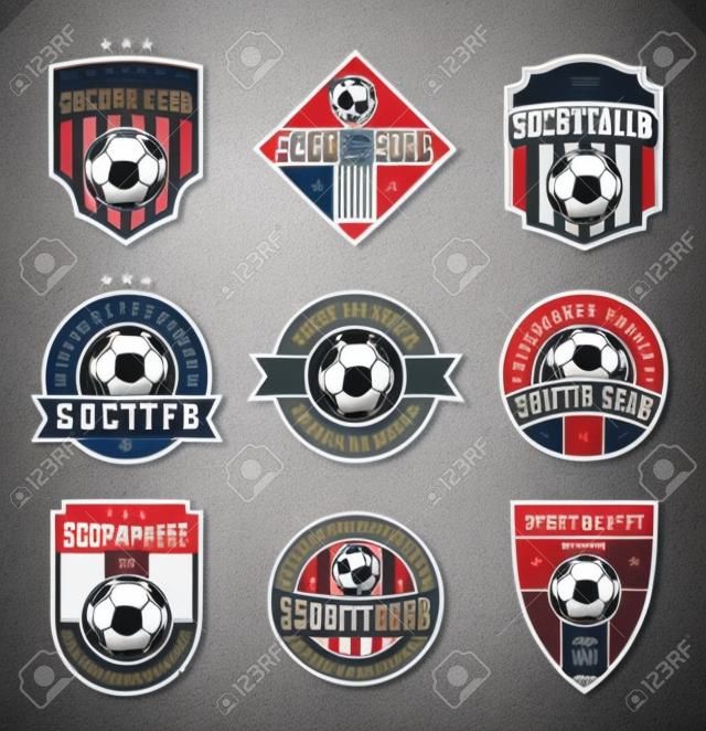 Set of soccer football club logo templates. Soccer football labels with sample text. Soccer Football icons for sport tournaments and organizations. Sport team identity.