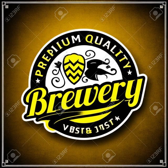Vector white and yellow vintage brewery logo isolated on black background for 
brewing company branding and identity