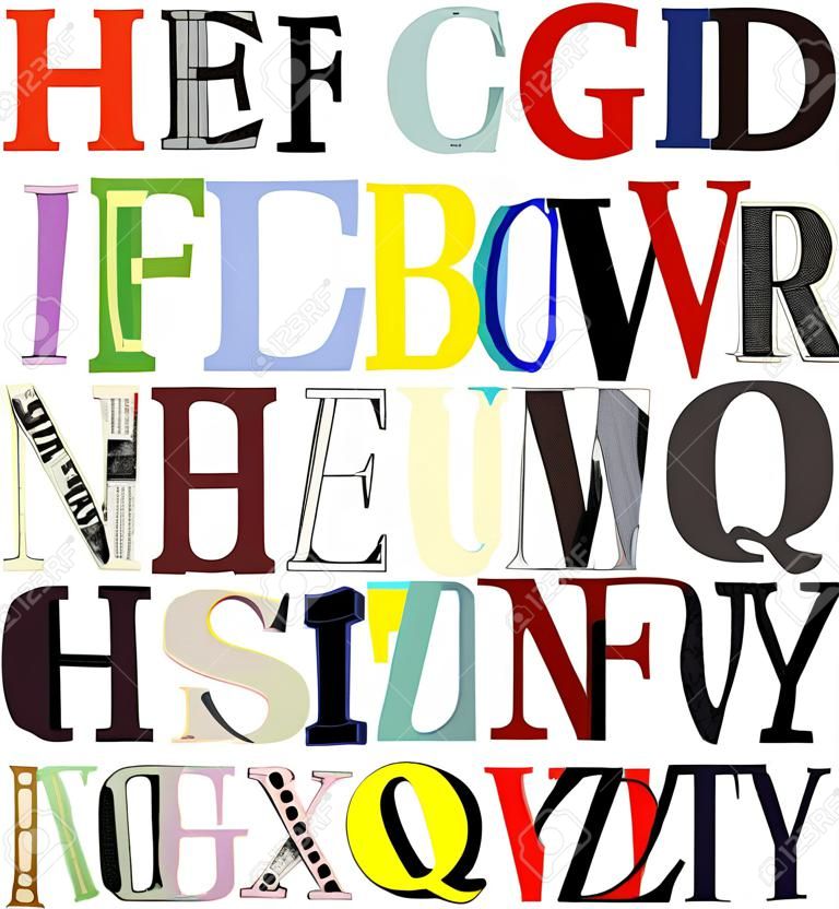 illustration of individual letters cut out of newspapers and magazines