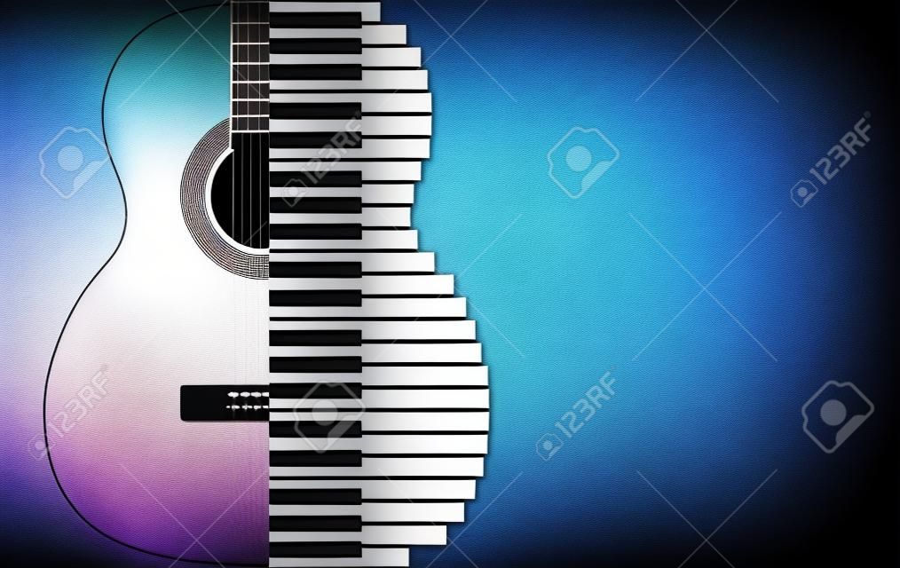 abstract music background from guitar and piano keys with place for text