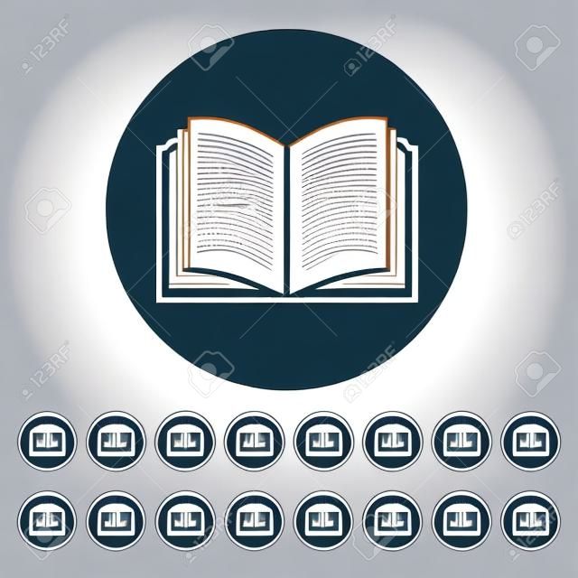 O ícone do livro aberto. Manual e tutorial, símbolo de instrução. Ilustração vetorial plana. Conjunto de botões