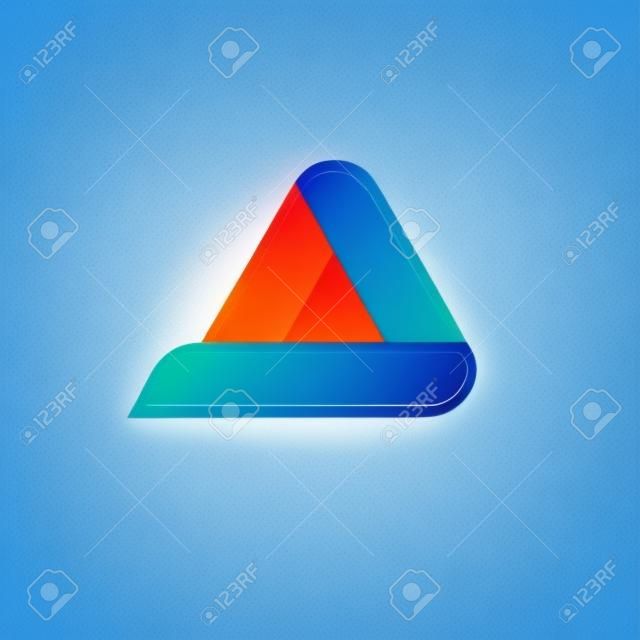 Triângulo com vetor de cantos arredondados isolado no fundo branco, elemento de triângulo abstrato de gradiente vermelho laranja azul, letra um símbolo, figura geométrica criativa elegante
