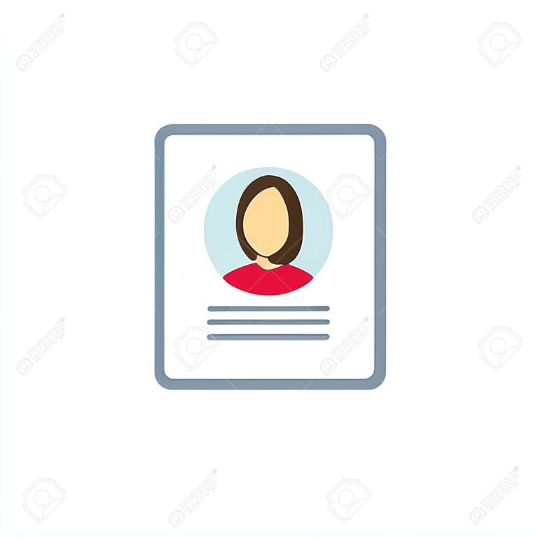 Personal info icon vector illustration isolated, flat cartoon style line outline design of user or profile card details symbol, my account pictogram idea, identity document with person photo and text
