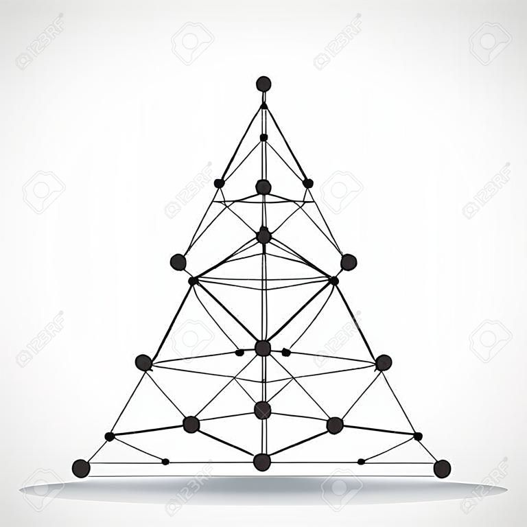 Árvore de Natal abstrata do triângulo geométrico, conexões de rede.