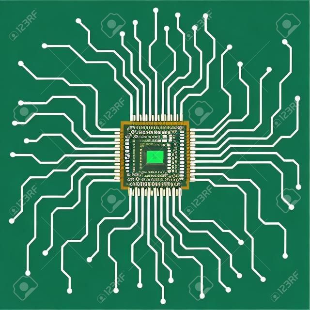 Cpu. Microprocessador. Microchip. Placa de circuito. Ilustração vetorial. Eps 10