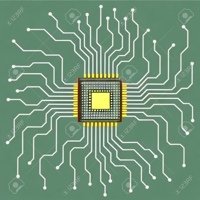 Cpu. Microprocessor. Microchip. Circuit board. Vector illustration. Eps 10