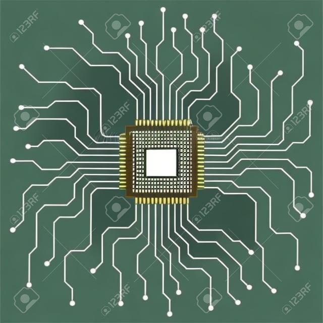 Cpu. Microprocessador. Microchip. Placa de circuito. Ilustração vetorial. Eps 10