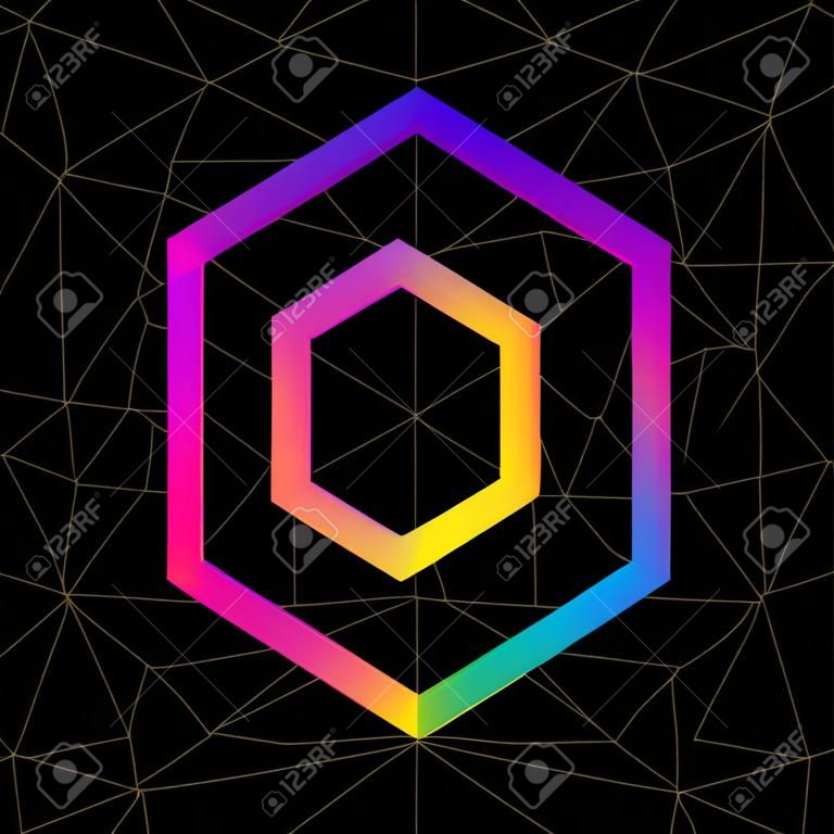 Colorful abstract hexagons logo isolated on black background. Vector design element