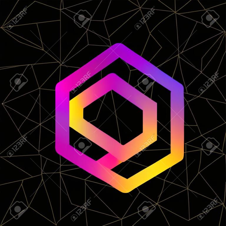 Colorful abstract hexagons logo isolated on black background. Vector design element