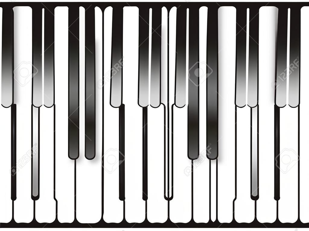 Piano keys showing one octave of notes in a smiple, minimalistic graphic illustration on black and white.