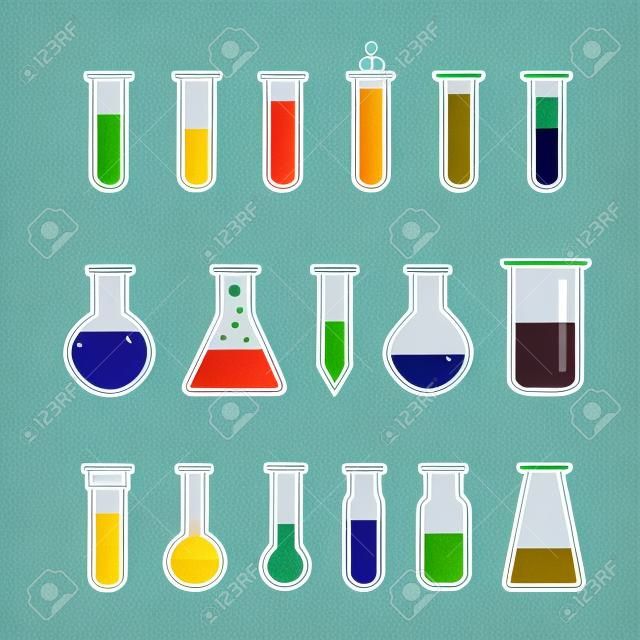 Chemical beaker icons set