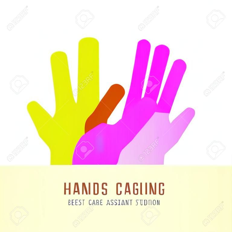 Vector illustration of two hands logo template. Help, care, assistant concept icon.