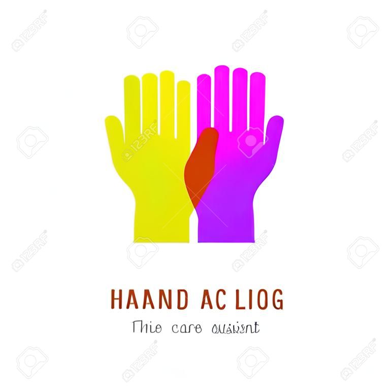 Ilustracji wektorowych z dwóch rąk logo szablonu. Pomoc, opieka, asystent koncepcji ikony.