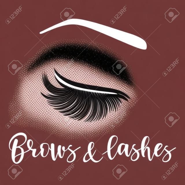Brows and lashes logo. Vector illustration of lashes and brow. For beauty salon, lash extensions maker, brow master.