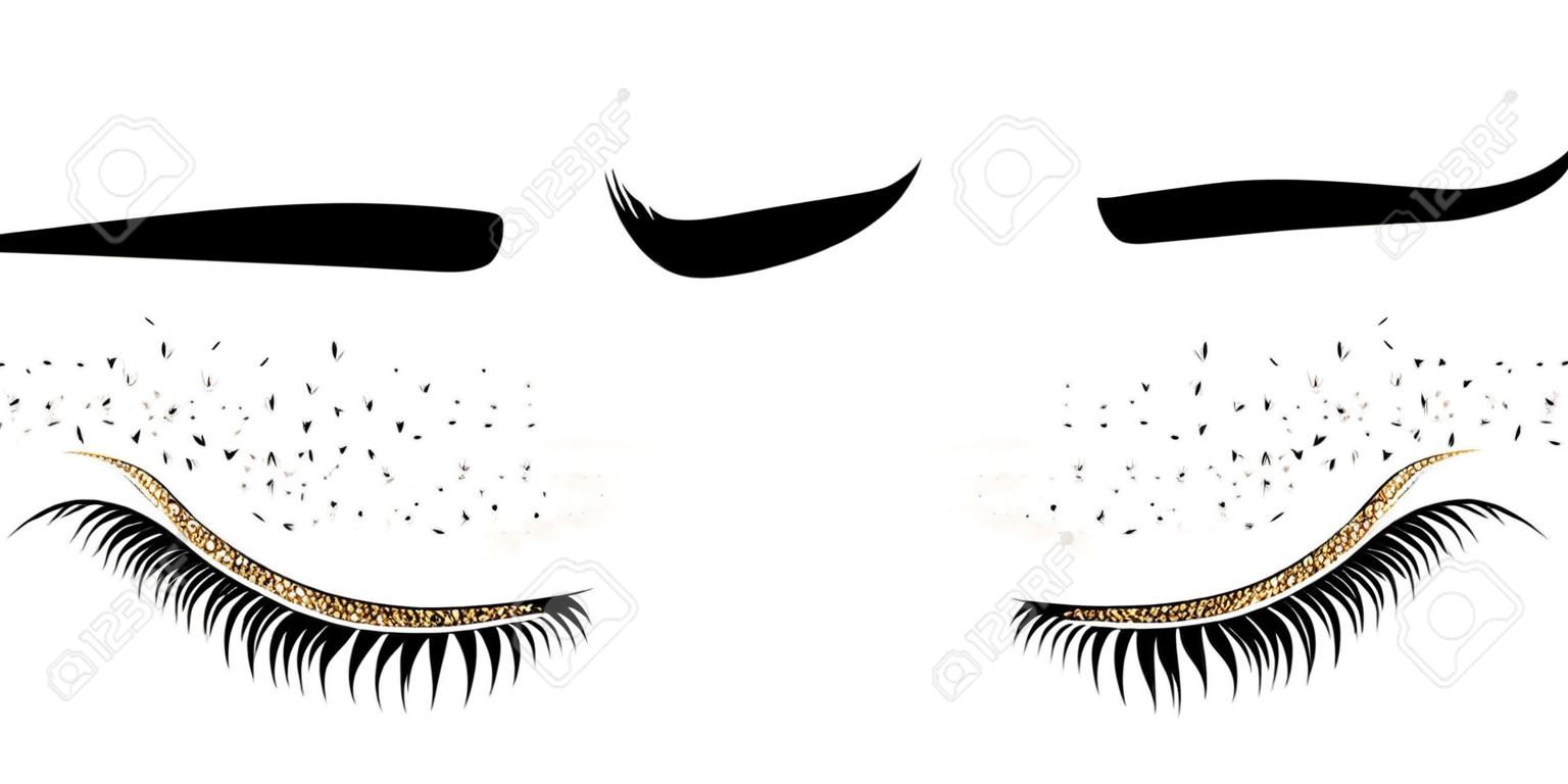 Illustrazione vettoriale di occhi con ciglia lunghe. Per il salone di bellezza, produttore di estensioni ciglia.