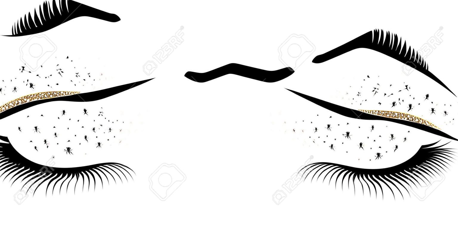 Illustrazione vettoriale di occhi con ciglia lunghe. Per il salone di bellezza, produttore di estensioni ciglia.