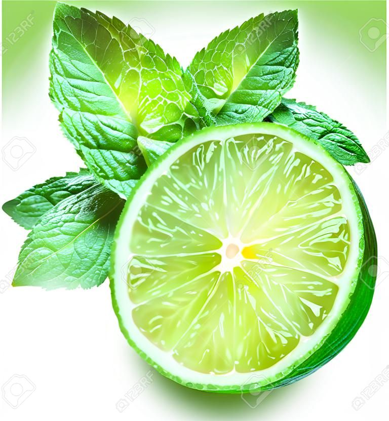 Lime and mint on a white background 