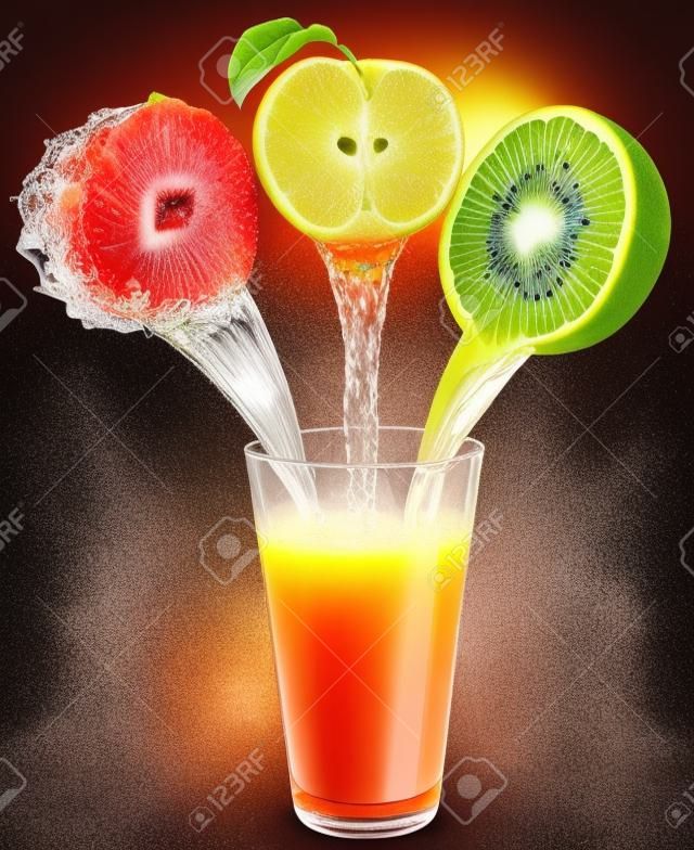 Juice flowing from fruits into the glass  File contains the path to cut 