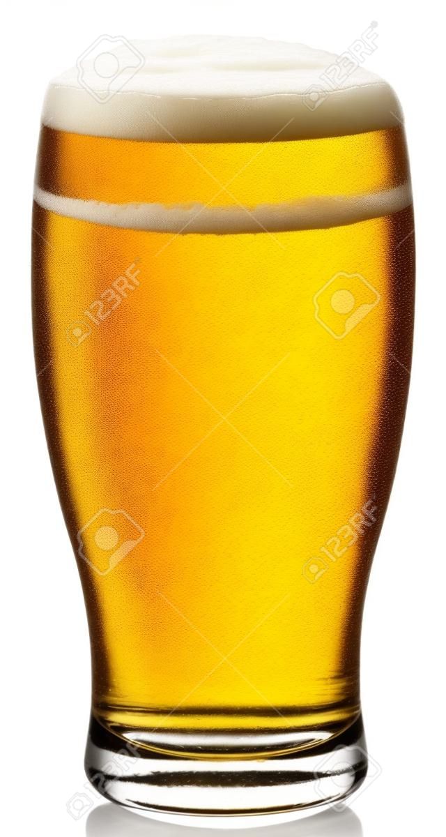 Glass of cold beer on a white background.