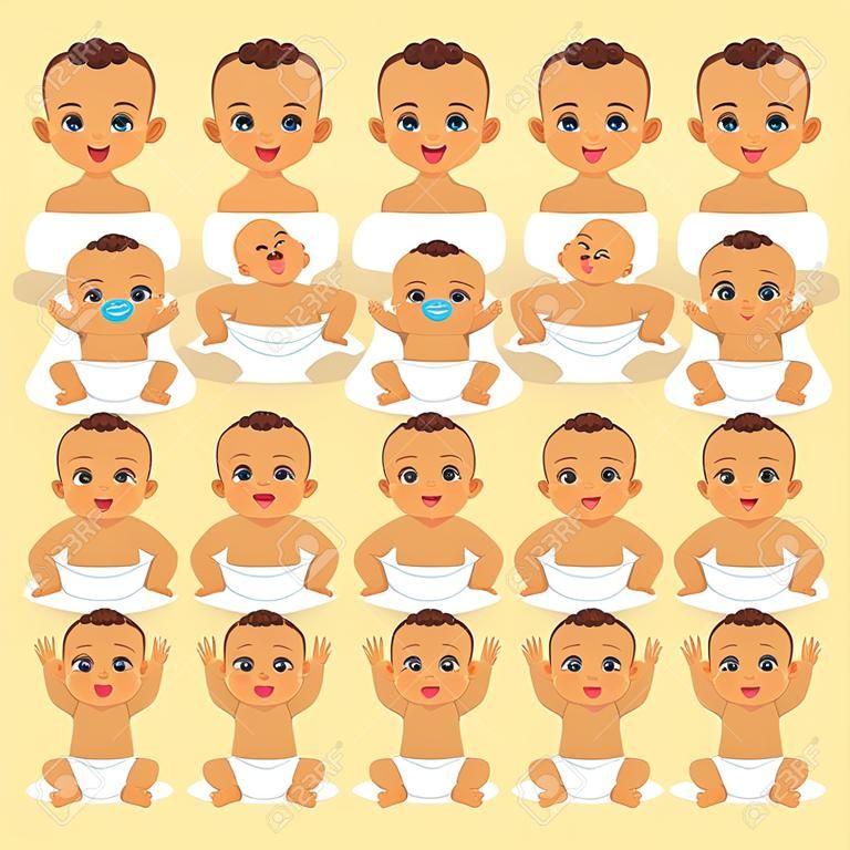 Cute baby boy emotions set vector illustration